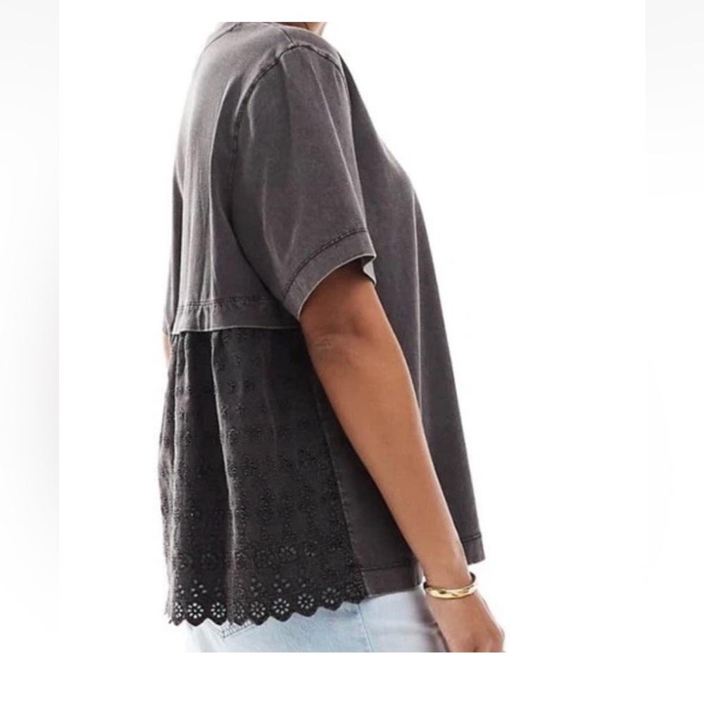 Charcoal Oversized Cotton T Shirt Lace Back Top ASOS DESIGN NWT S
